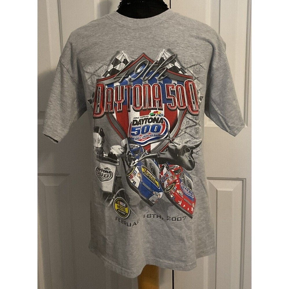 DAYTONA 500-49th Anniv. 2007 NASCAR T-Shirt Gray Size M Kevin Hardick Winner